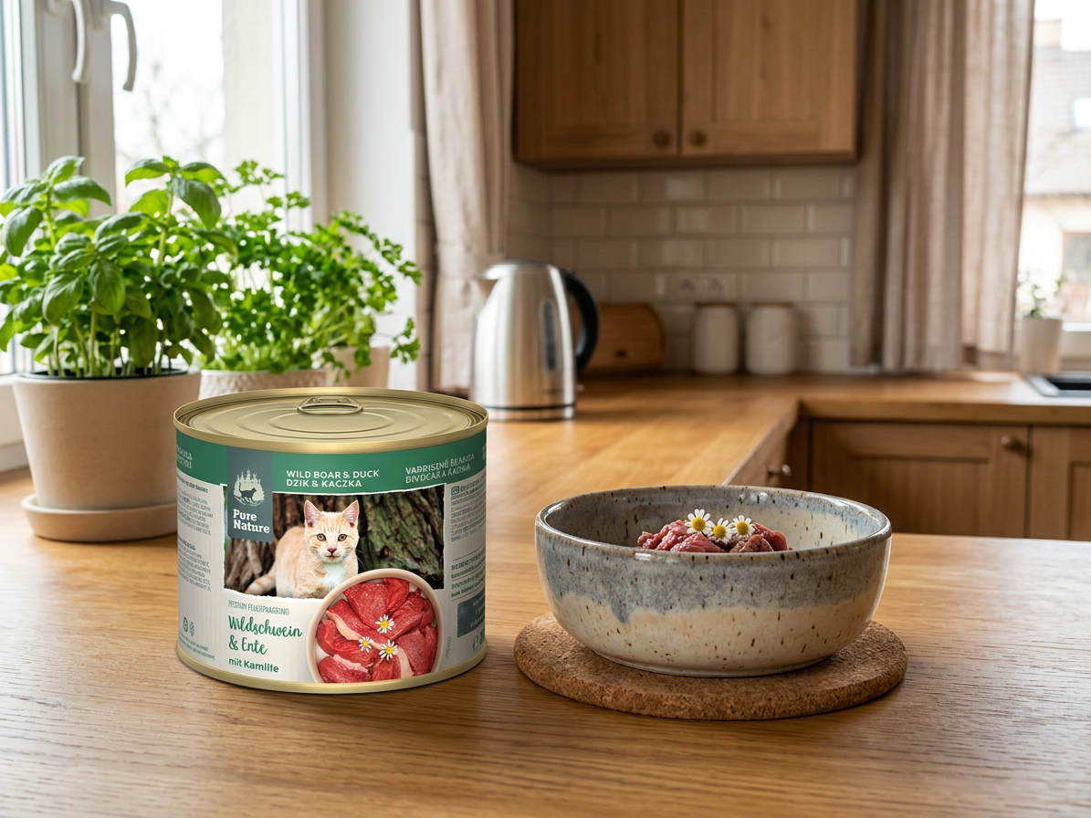 Pure Nature Cat Adult konzerva Divočák a Kachna s heřmánkem 200g