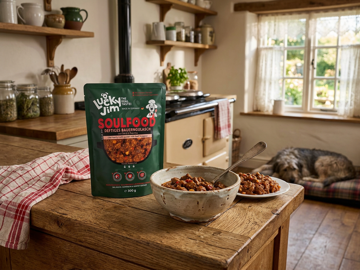 Kapsička pro psy Lucky Jim Soulfood Bauerngulasch Hovězí guláš s paprikou, 300 g