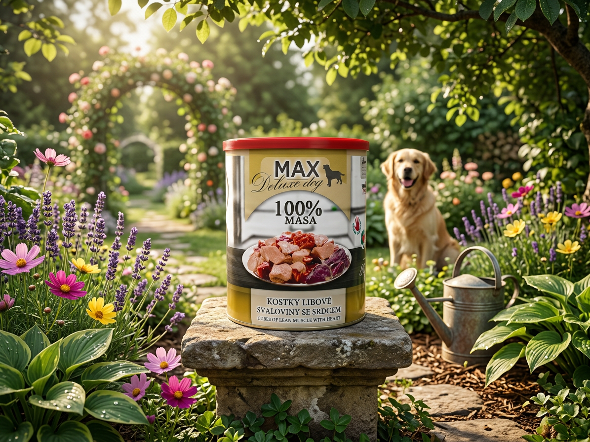 MAX Deluxe Dog kostky libové svaloviny se srdcem, konzerva 800 g