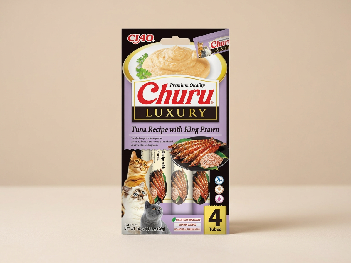 Inaba Churu Cat Luxury tuňák s královskými krevetami 4x 14g