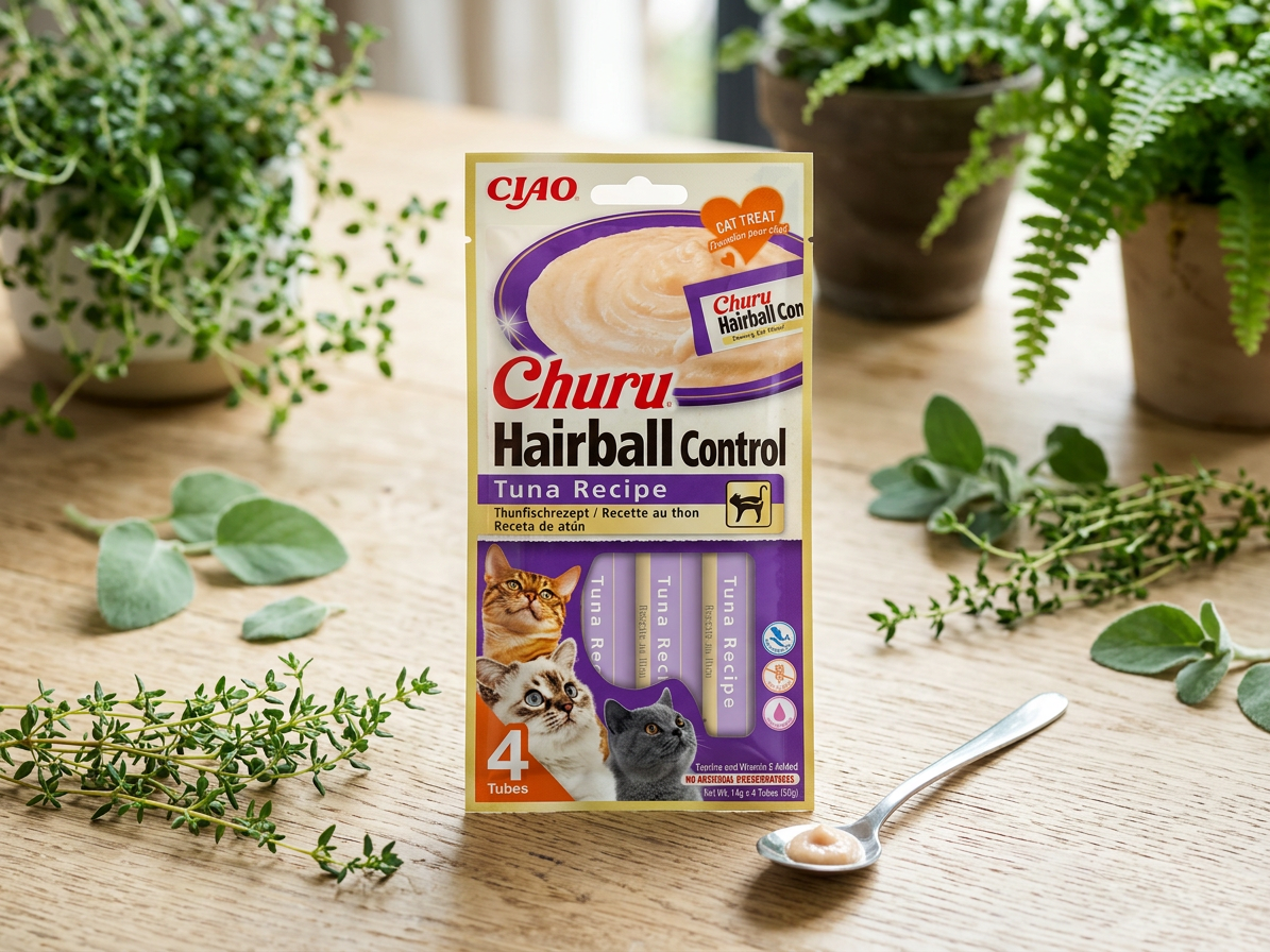 Churu Cat Hairball masové pyré - tuňák 4x14g