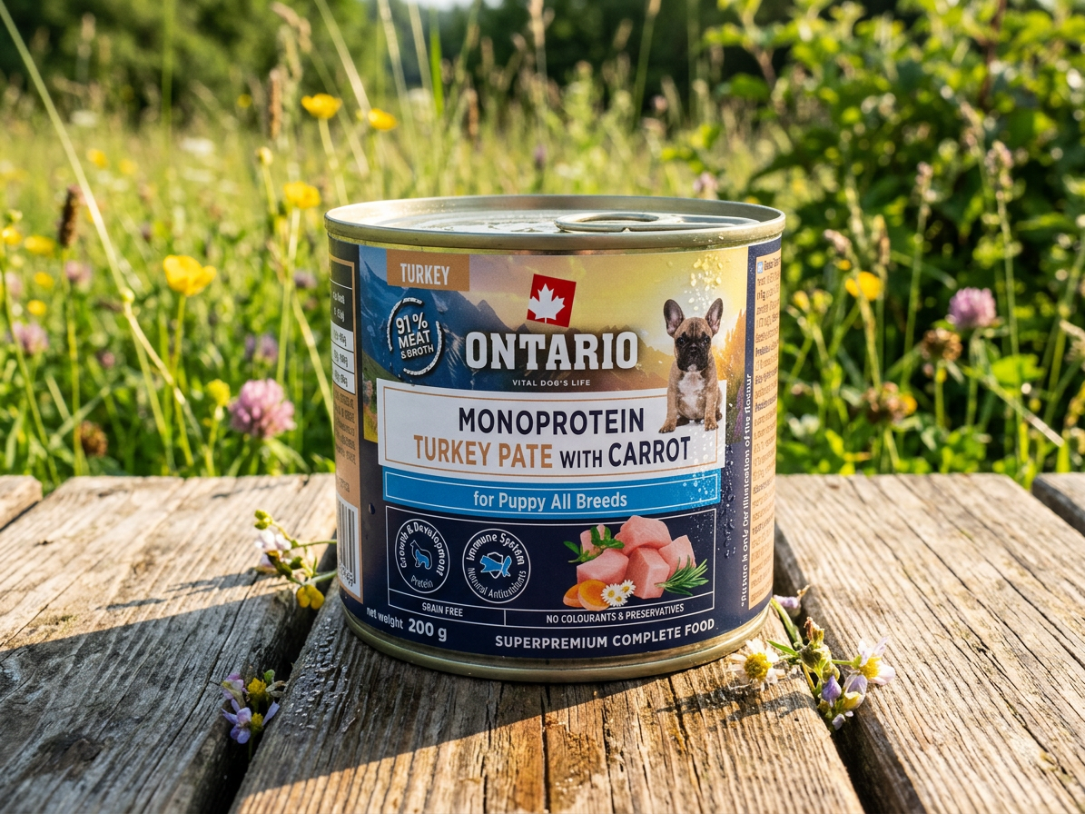 Konzerva Ontario Puppy monoprotein krůtí pate s mrkví 200g