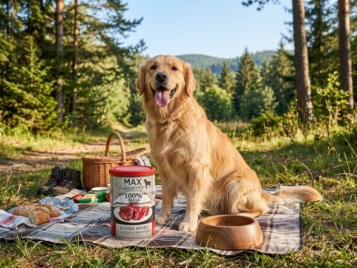 MAX Deluxe Dog kostky hovězí svaloviny s chrupavkou, konzerva 400 g