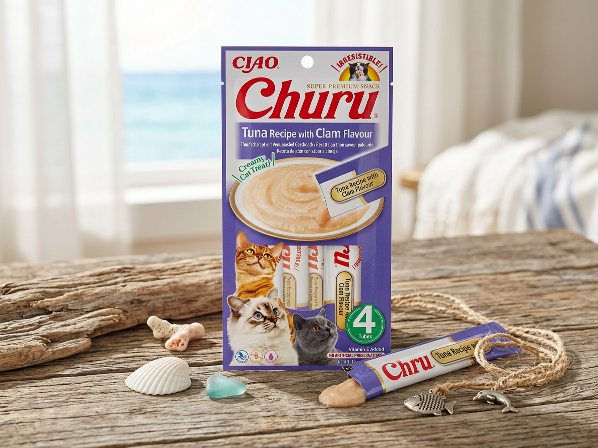Churu cat masové pyré - tuňák, škeble 56g