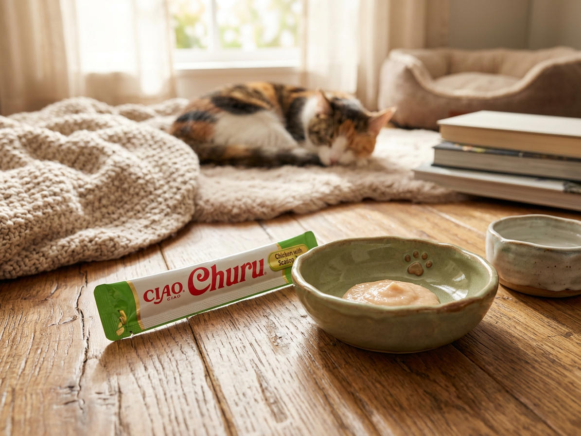 Churu cat masové pyré - kuře, hřebenatky 56g