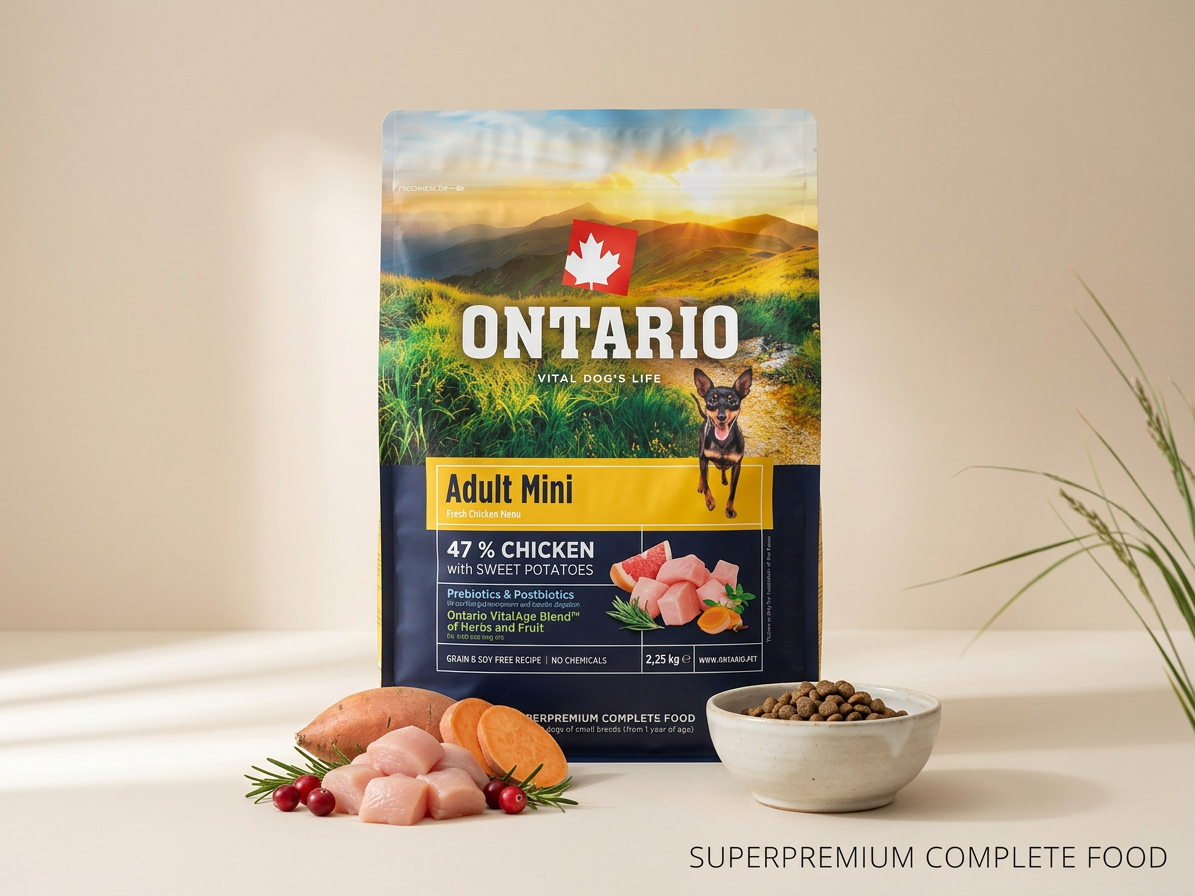 Ontario Adult Mini Chicken & Sweet Potatoes – granule pro malá plemena 2,25 kg