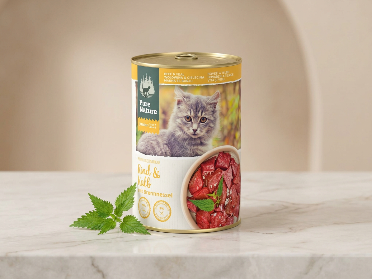Pure Nature Cat Junior konzerva Hovězí a Telecí s kopřivou 400g