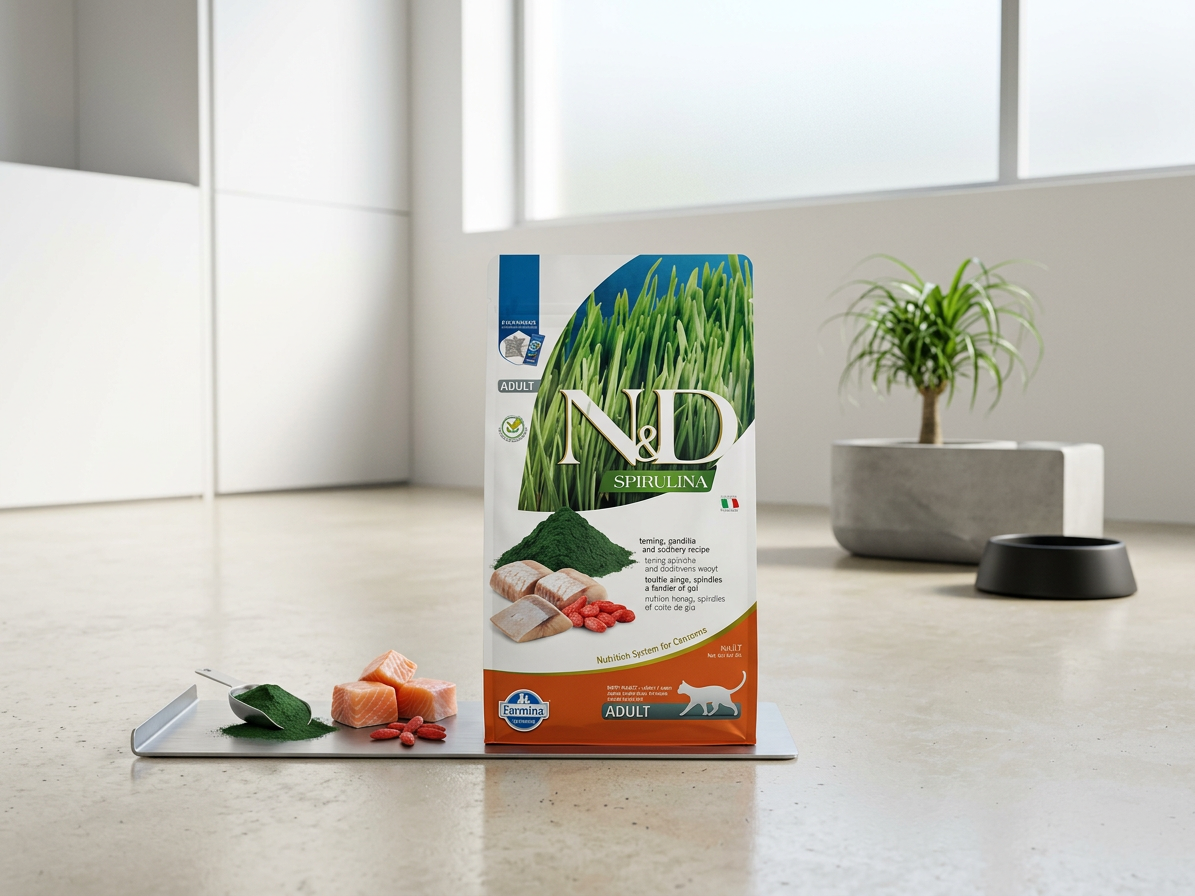 N&D Spirulina Cat Adult se sleděm a kustovnicí 1,5 kg