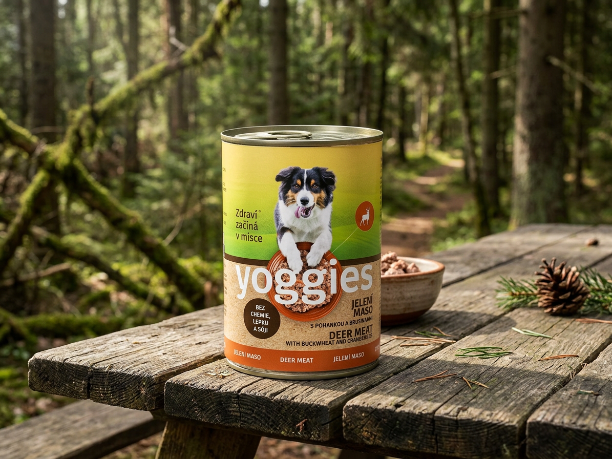 Konzerva pro psy Yoggies jelení maso s pohankou a brusinkami, 400g