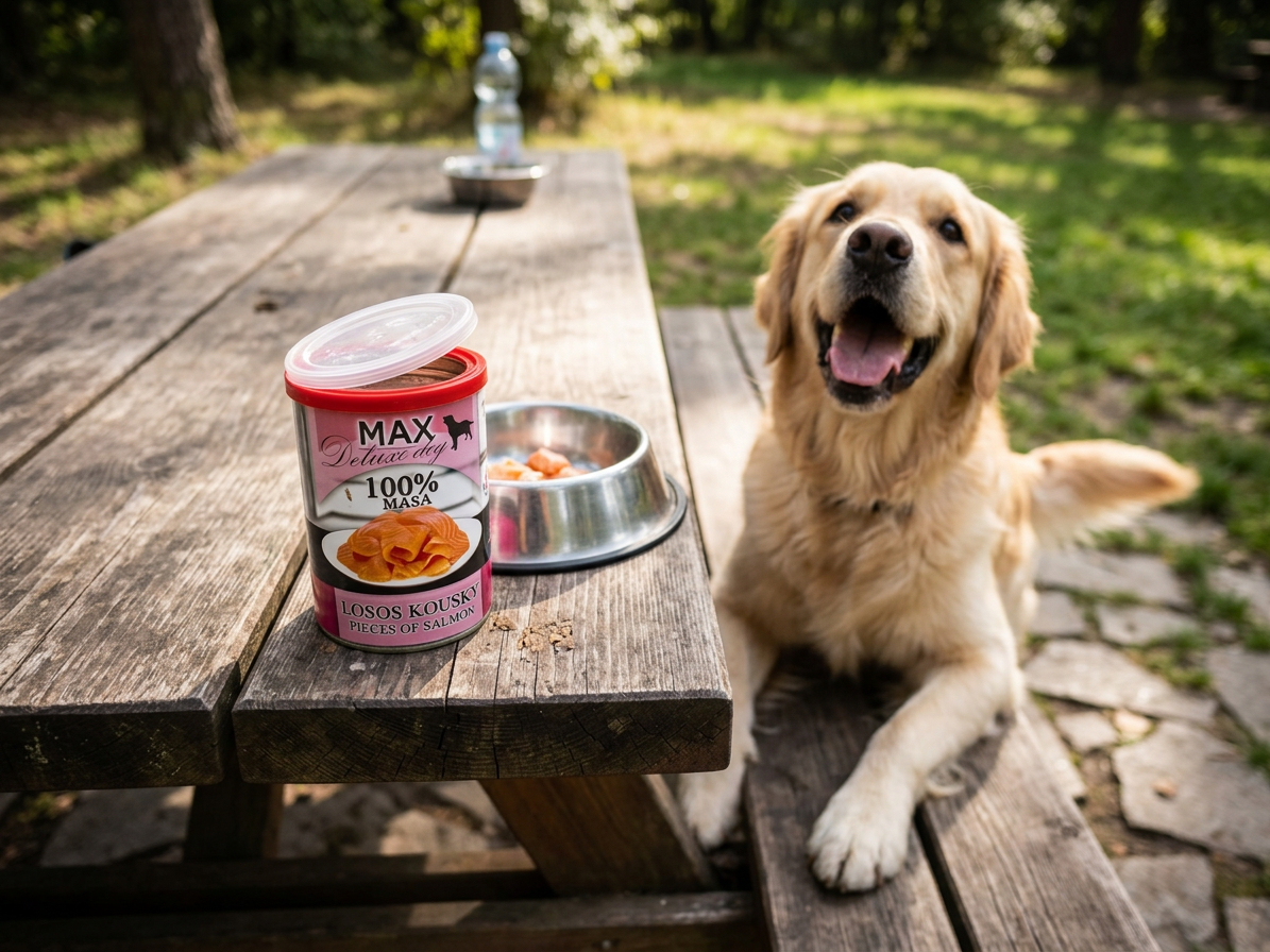 MAX Deluxe Dog losos kousky, konzerva 400 g