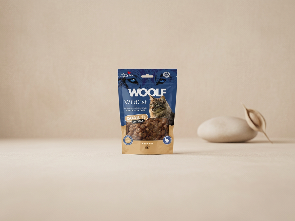 Pamlsek pro kočky WOOLF WildCat Twisties Snack Quail, 50 g