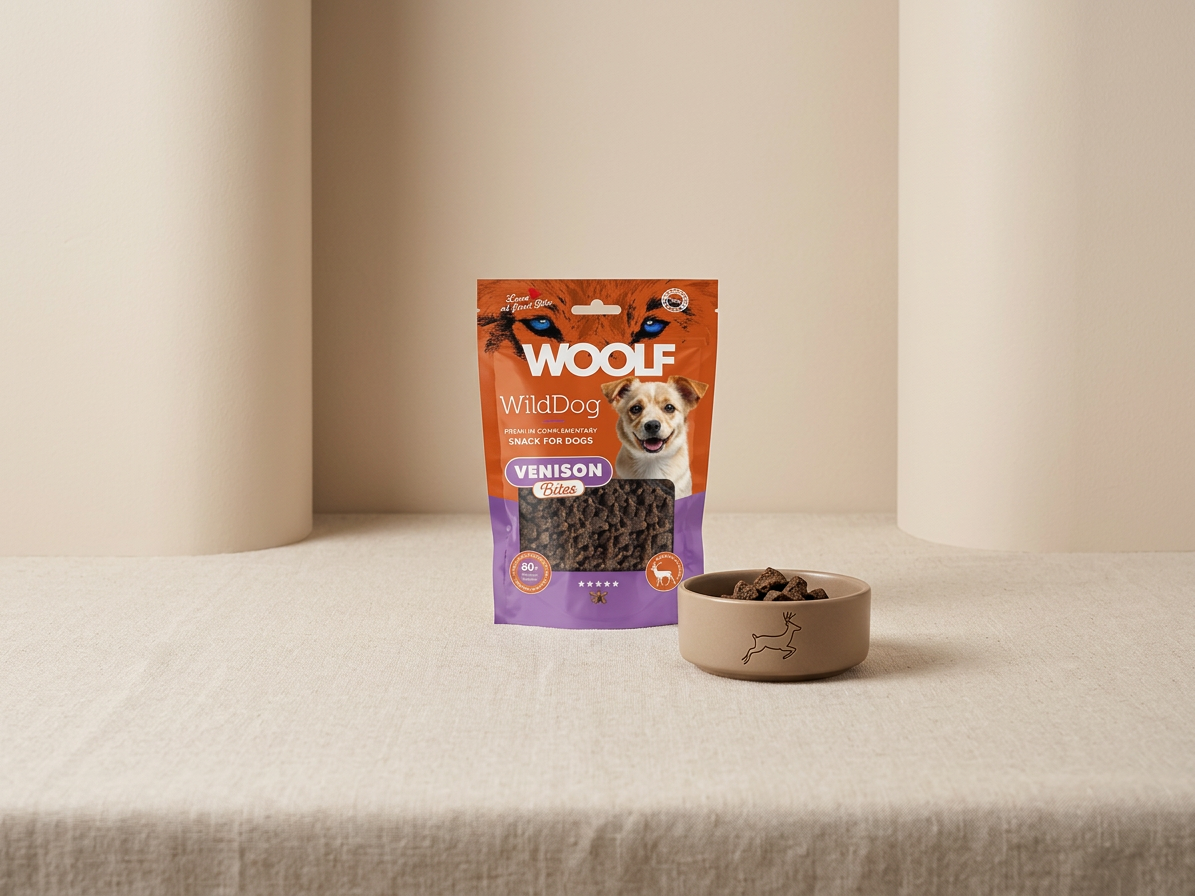 Pamlsek pro psy WOOLF WildDog poch. Bites Soft Venison, 100 g