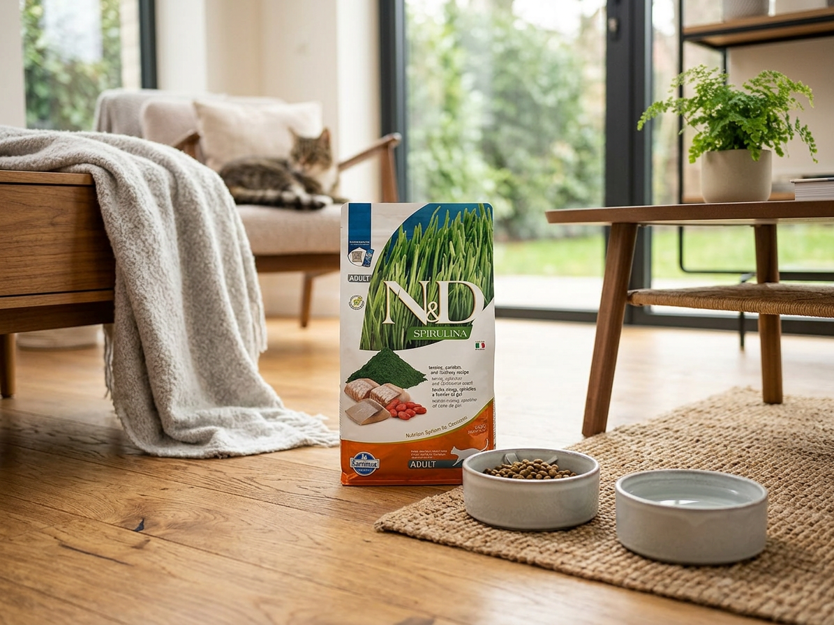 N&D Spirulina Cat Adult se sleděm a kustovnicí 1,5 kg