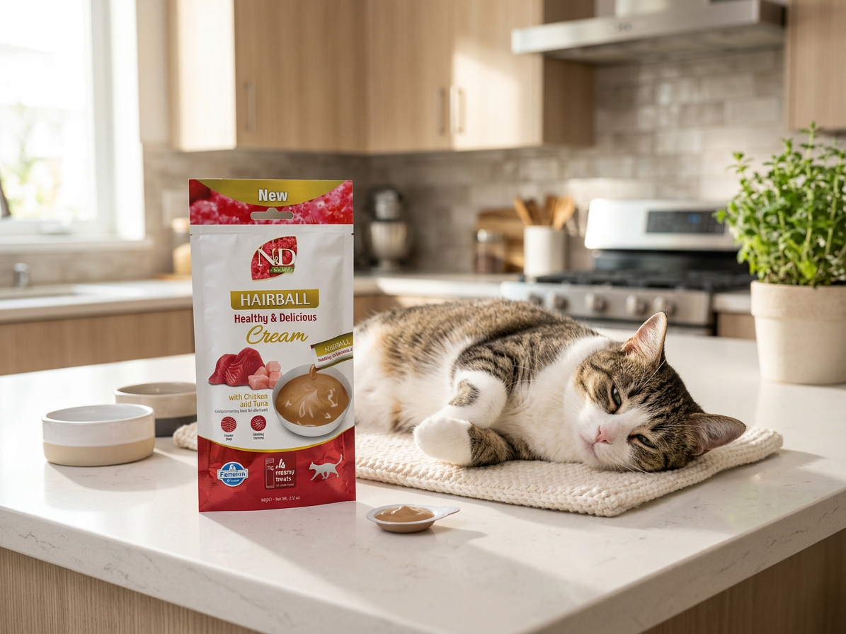 Kapsička pro kočky N&D QUINOA Cat Cream pamlsek Hairball Chicken & Tuna Adult, 60 g