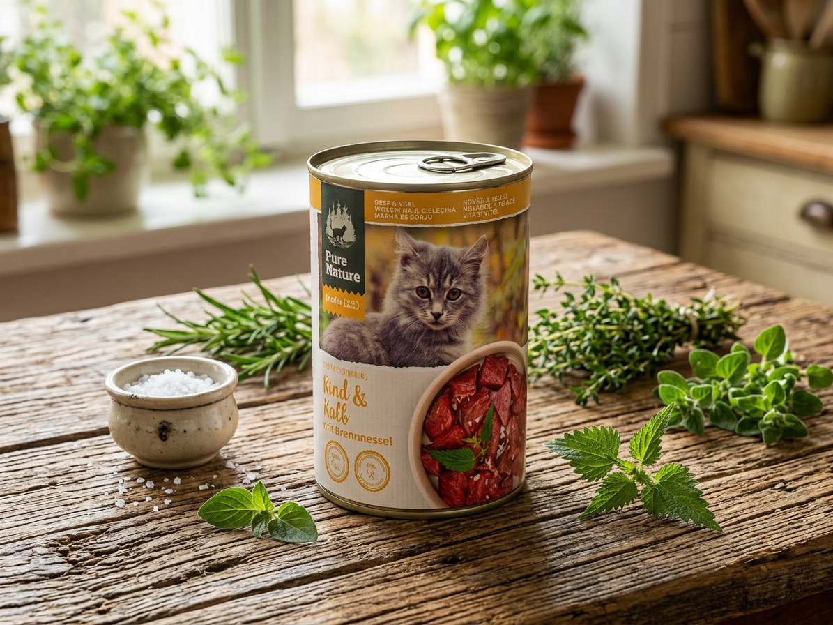Pure Nature Cat Junior konzerva Hovězí a Telecí s kopřivou 400g