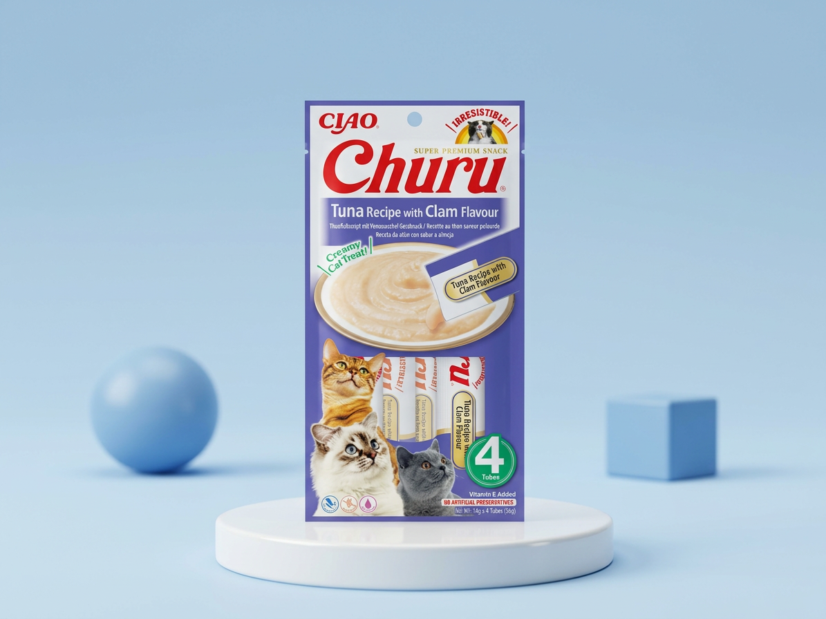 Churu cat masové pyré - tuňák, škeble 56g