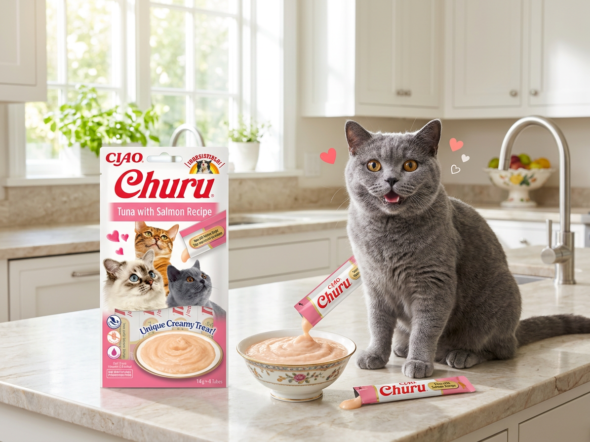 Churu cat masové pyré - tuňák, losos 56g