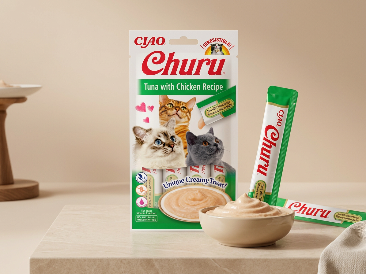 Churu cat masové pyré - tuňák, kuře 56g