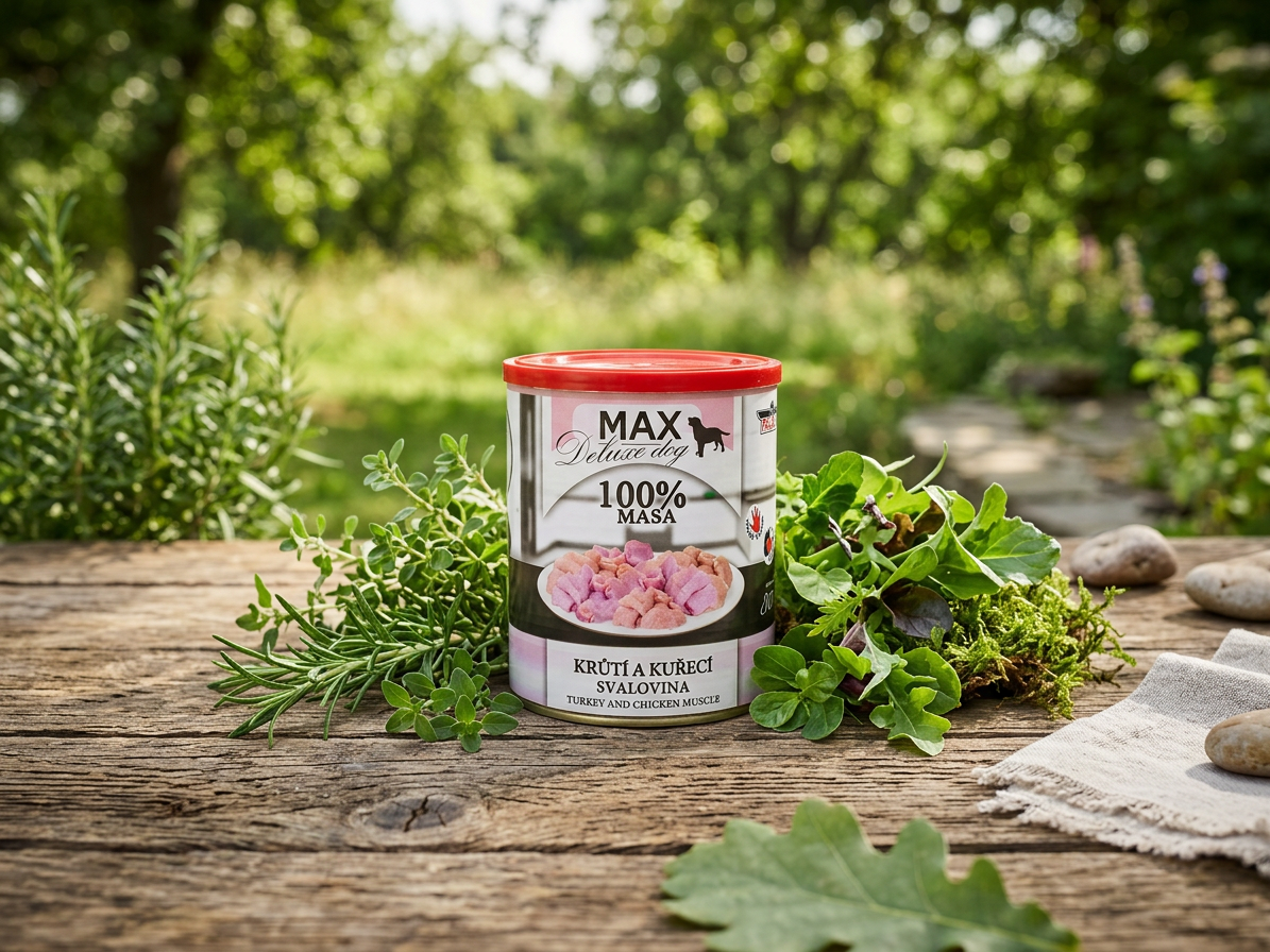 MAX Deluxe Dog krůtí a kuřecí svalovina, konzerva 800 g