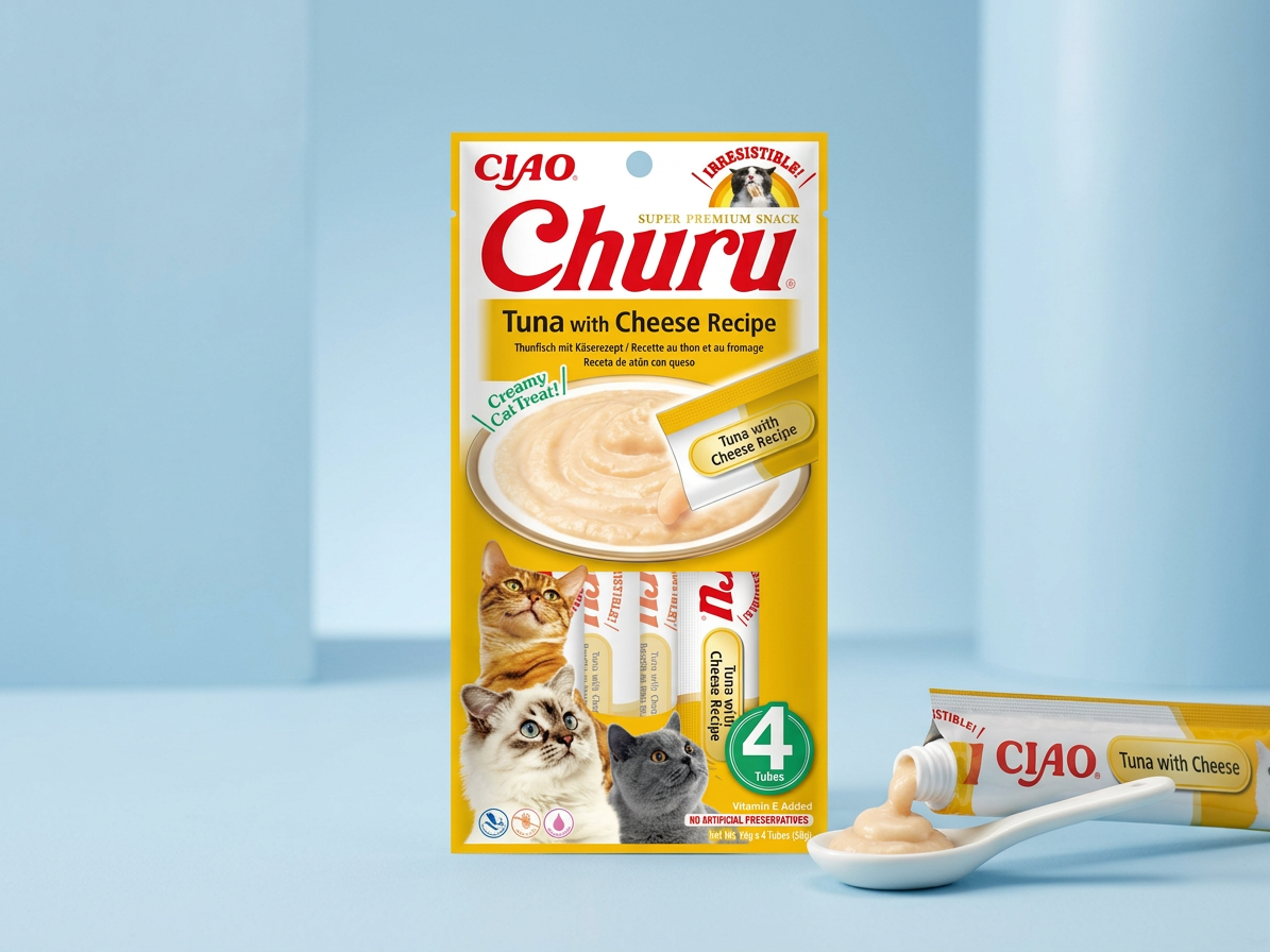 Churu Cat masové pyré pro kočky – tuňák a sýr 4×14 g