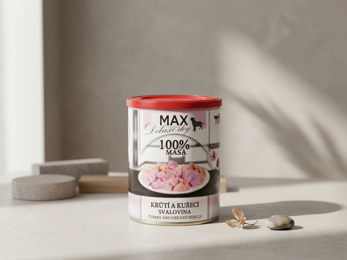 MAX Deluxe Dog krůtí a kuřecí svalovina, konzerva 800 g