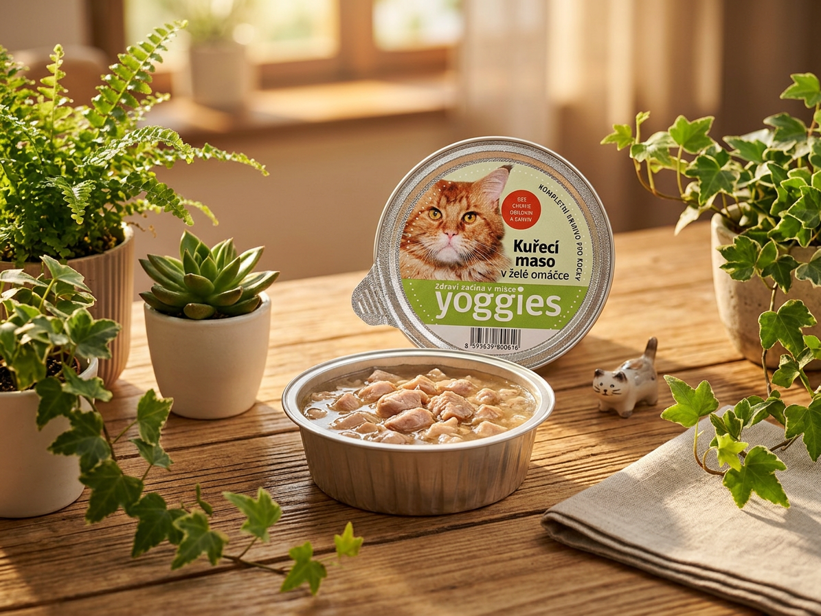 Mistička pro kočky Yoggies s kuřecím masem a želé omáčkou, 85g