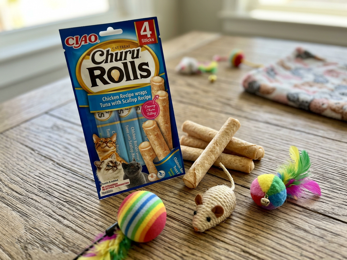 Churu cat Rolls - kuře, tuňák a hřebenatky 40g