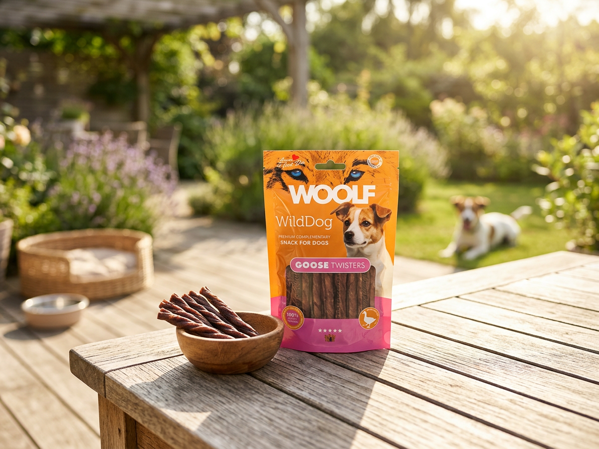 Pamlsek pro psy WOOLF WildDog poch. Twister Goose, 100 g
