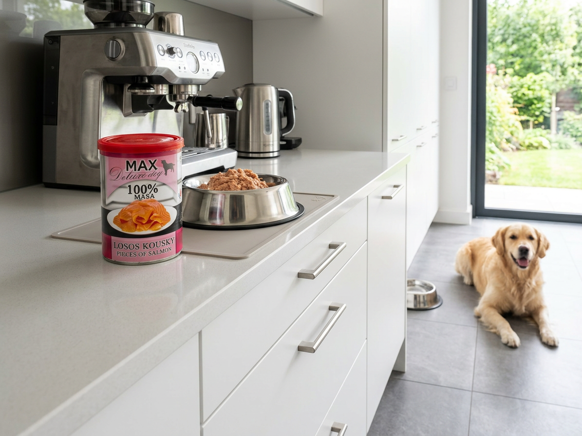 MAX Deluxe Dog losos kousky, konzerva 400 g