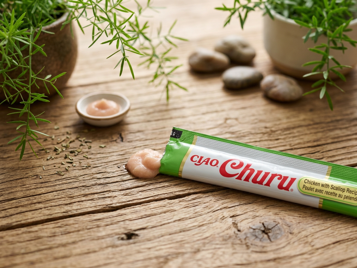 Churu cat masové pyré - kuře, hřebenatky 56g