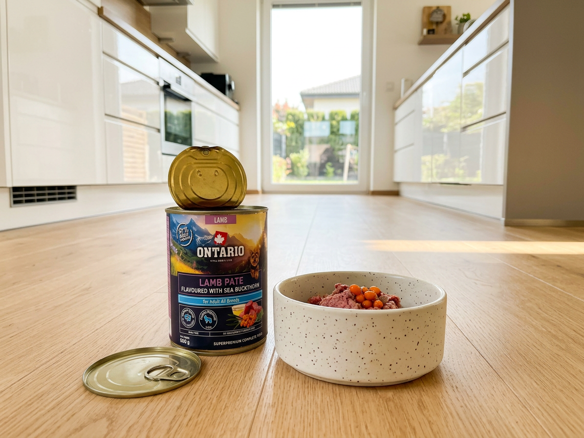 Konzerva Ontario Adult jehněčí pate s příchutí rakytníku 800g