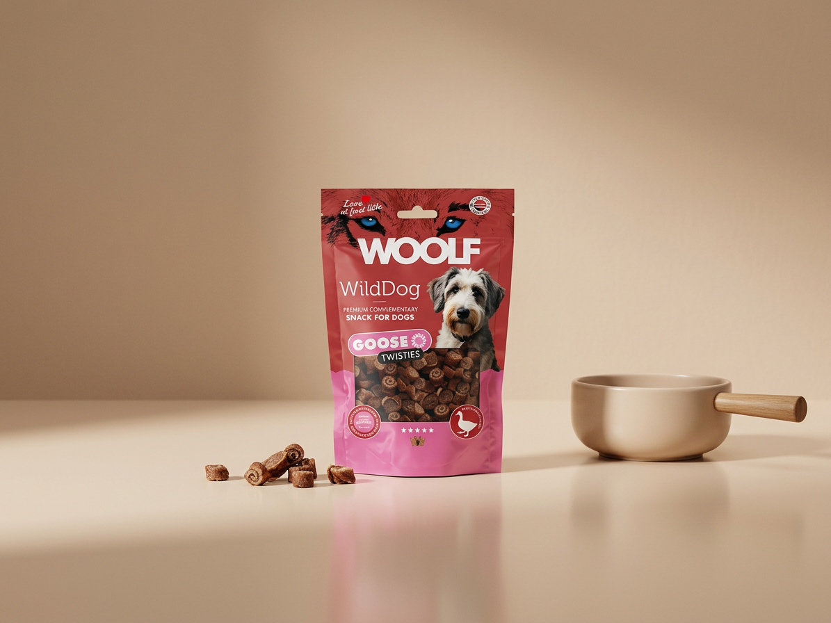 Pamlsek pro psy WOOLF WildDog poch. Twisties Goose&Cod, 100 g