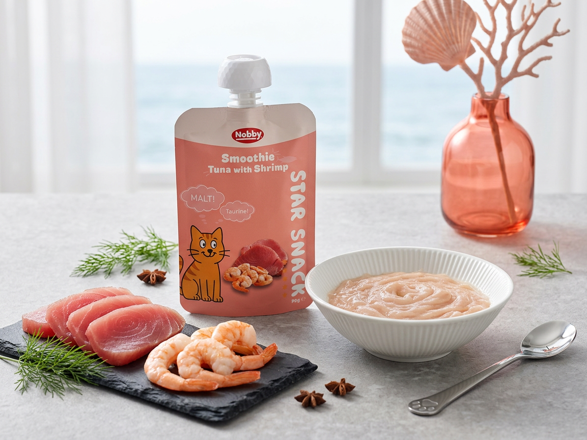 Kapsička pro kočky Nobby StarSnack SMOOTHIE tuňák s krevetami a sladem, cca 90 g