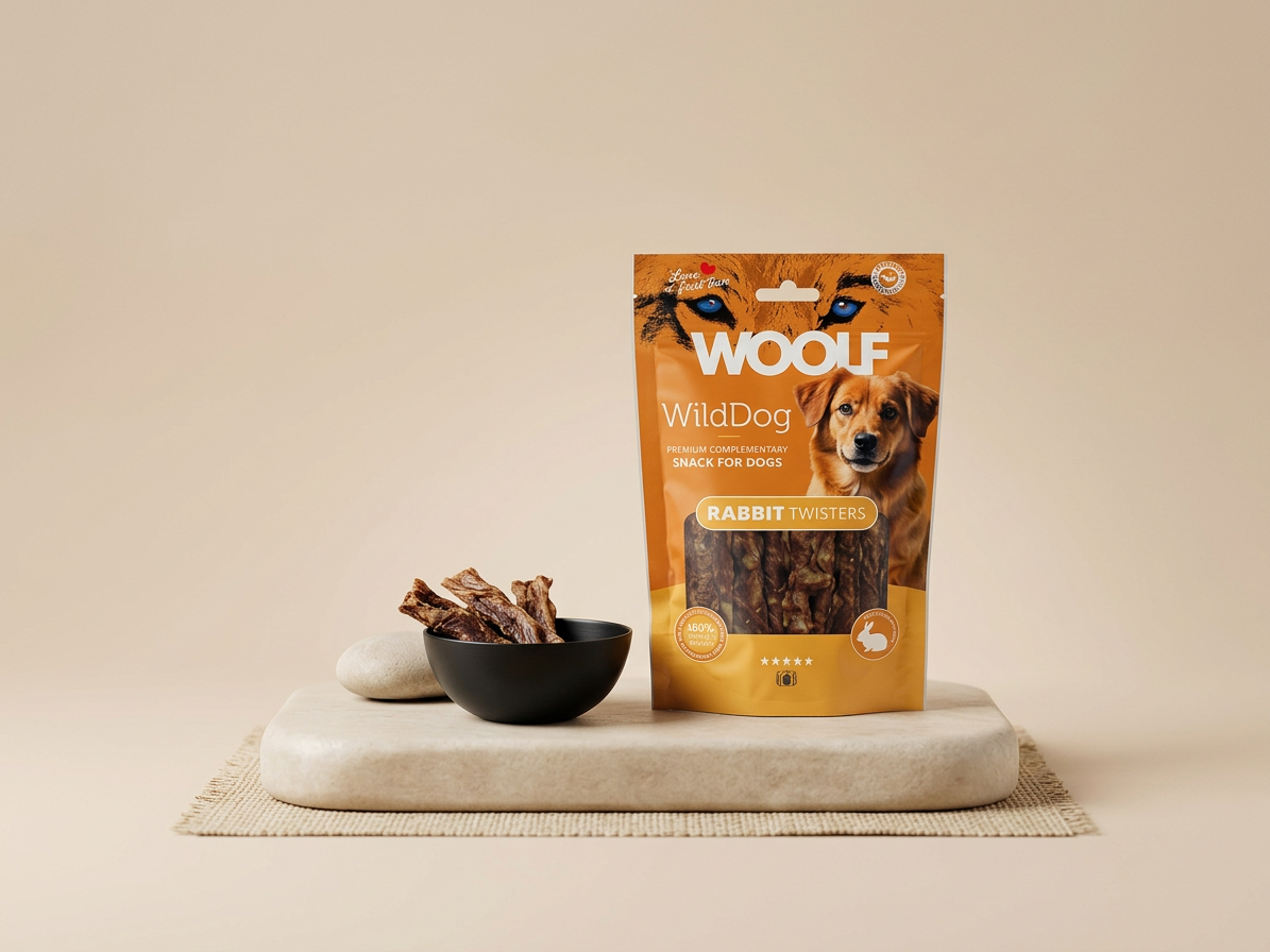 Pamlsek pro psy WOOLF WildDog poch. Twister Rabbit, 100 g
