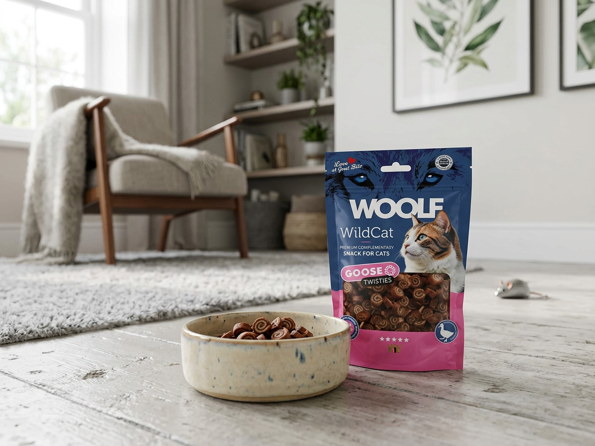 Pamlsek pro kočky WOOLF WildCat Twisties Snack Goose, 50 g