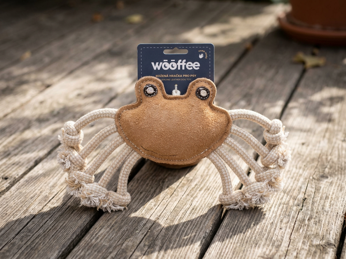 Wooffee kožená hračka Krab s provazy