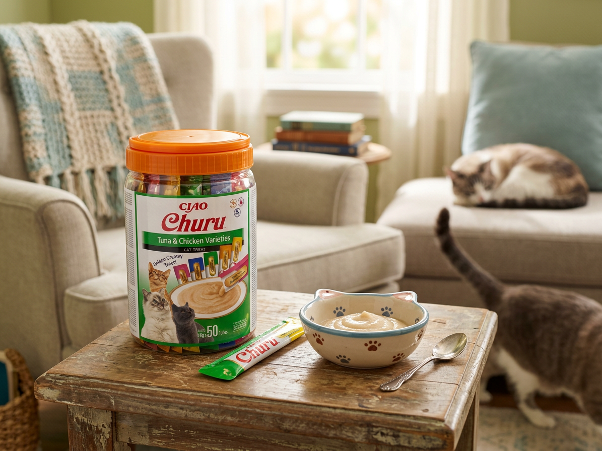 Churu cat masové pyré mix - tuňák, kuře 700g