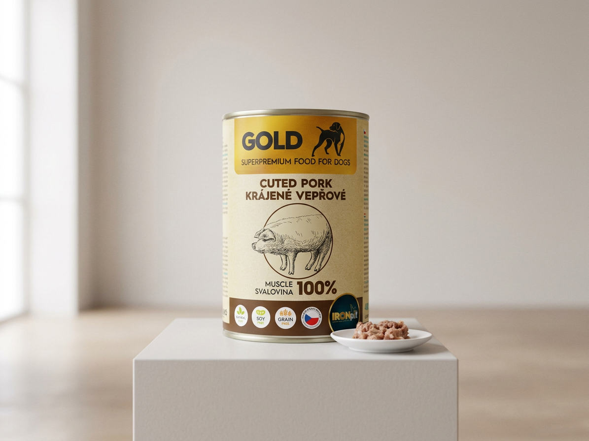 IRONpet Gold Dog Vepřová krájená svalovina, konzerva 400 g