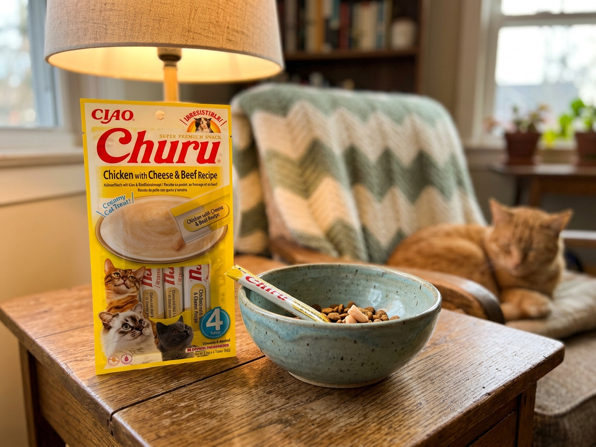Churu cat masové pyré - kuře, hovězí a sýr 56g