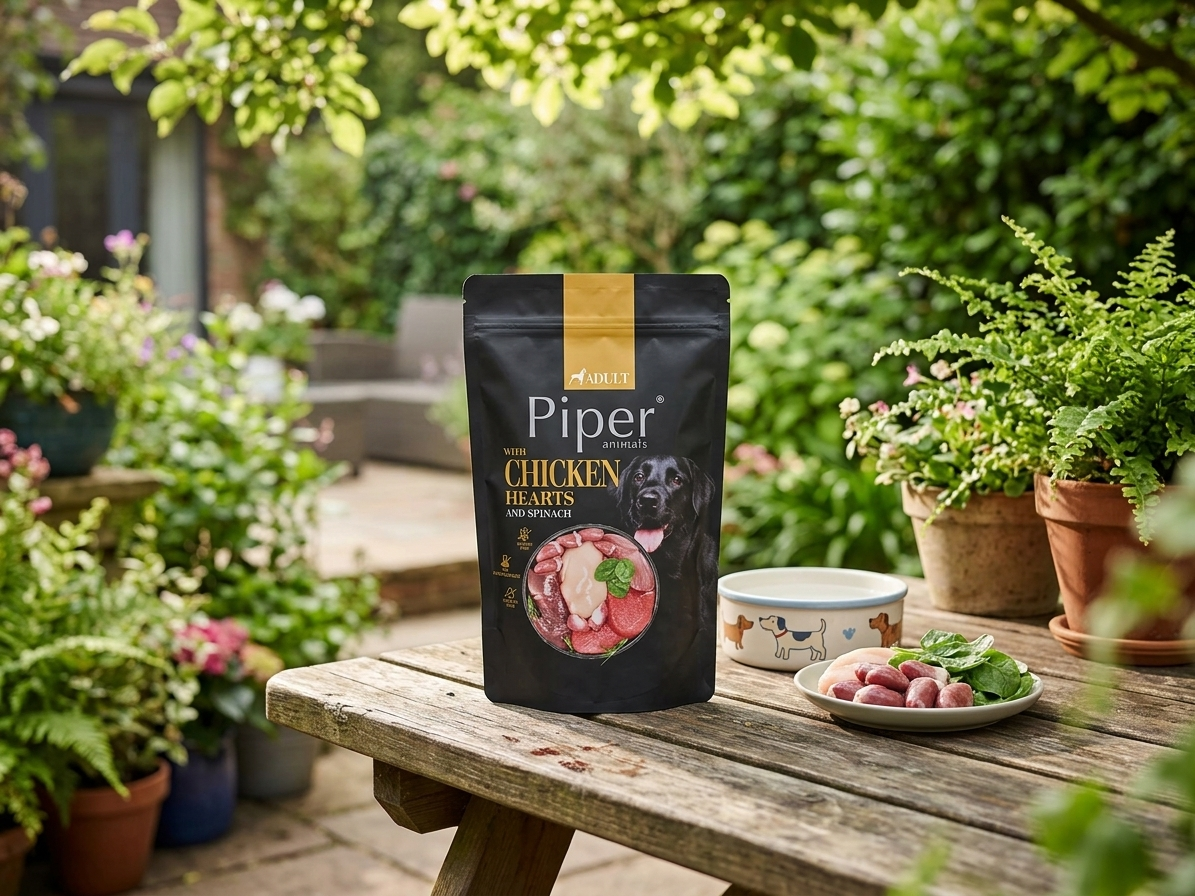Kapsička pro psy NEW PIPER s kuřecími srdíčky a špenátem, 150 g