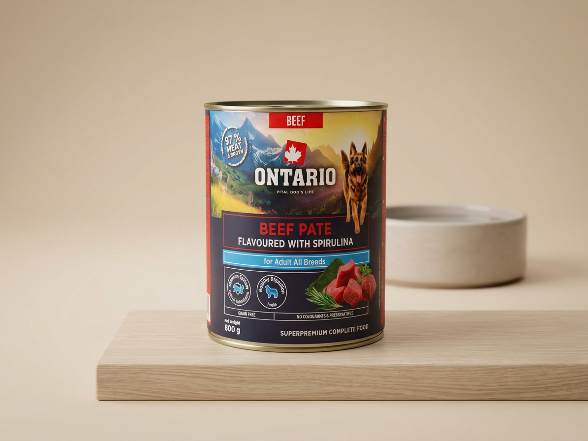 Konzerva Ontario Adult hovězí pate s příchutí spirulíny 800g