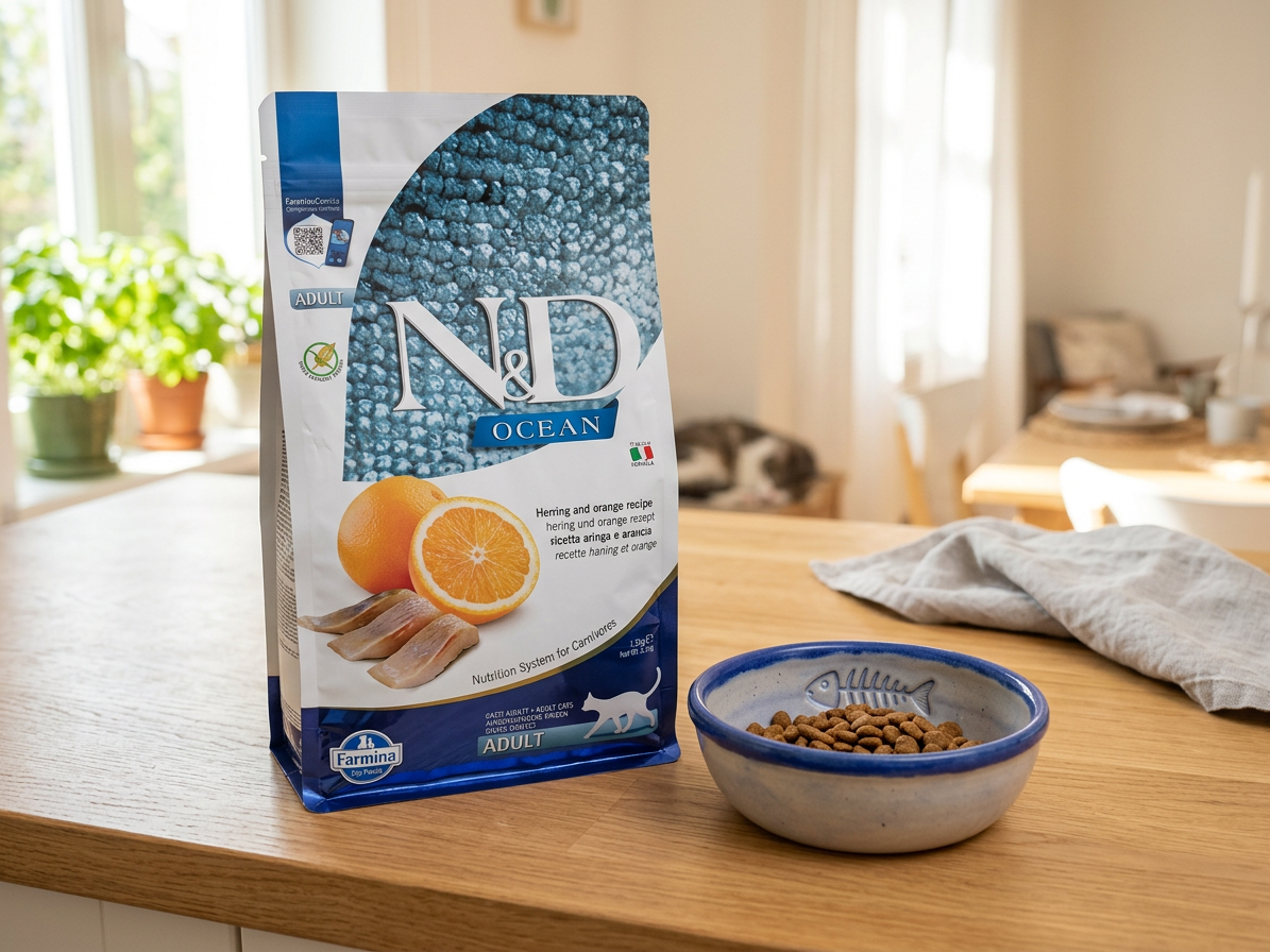 N&D Cat Ocean Herring & Orange – kompletní krmivo pro kočky 1,5 kg