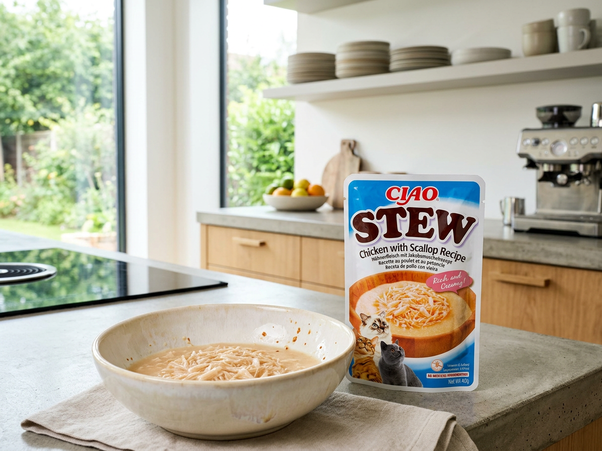 Churu Cat Stew kuře a hřebenatky – doplňkové krmivo 40 g