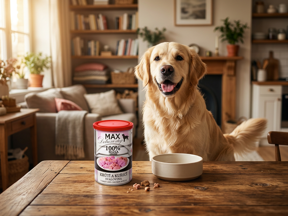 MAX Deluxe Dog krůtí a kuřecí svalovina, konzerva 400 g