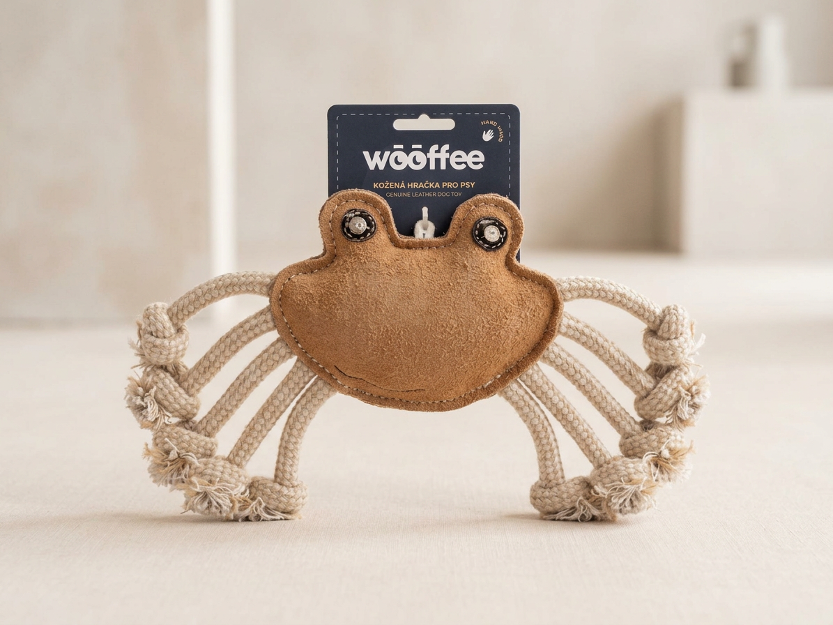Wooffee kožená hračka Krab s provazy