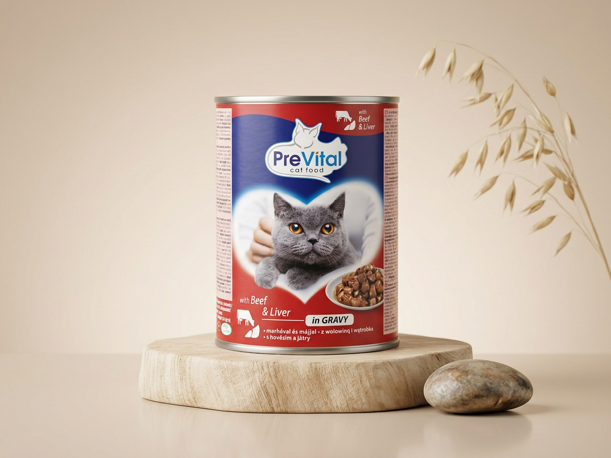 PreVital kočka s hovězím a játry v omáčce, kousky 415 g