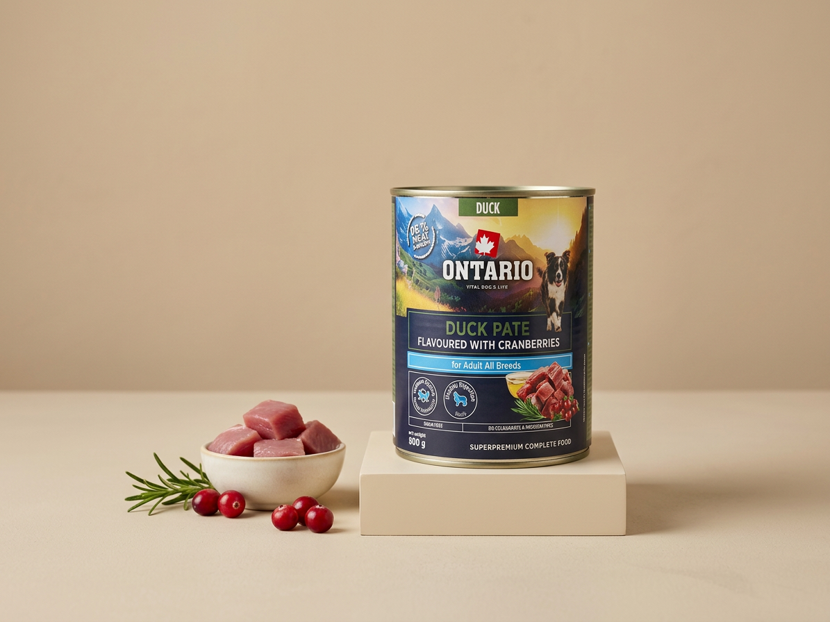 Konzerva Ontario Adult kachní pate s příchutí brusinek 800g