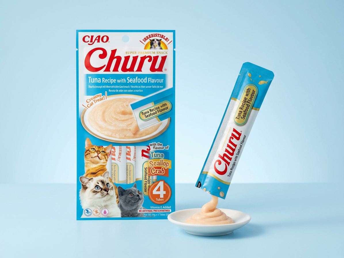 Churu cat masové pyré - tuňák, mořské plody 56g