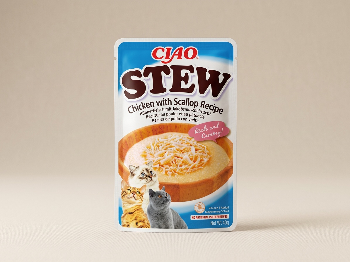 Churu Cat Stew kuře a hřebenatky – doplňkové krmivo 40 g