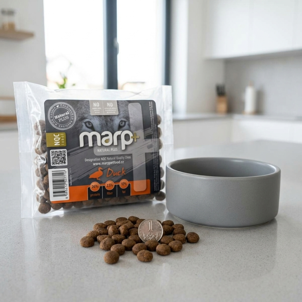 Marp Natural Plus kachna – kompletní granule pro psy, vzorek 70 g